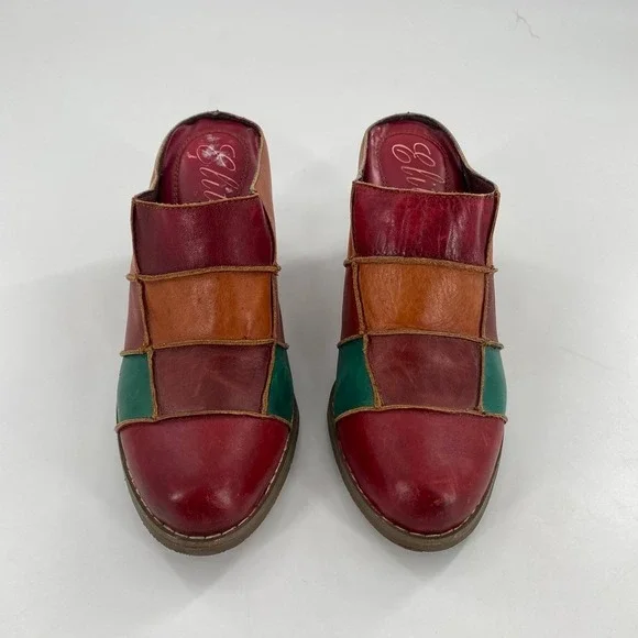 Elite by Corkys‎ Patches Multi Color Leather Patchwork Heeled Mules Size 6 - Picture 5 of 9